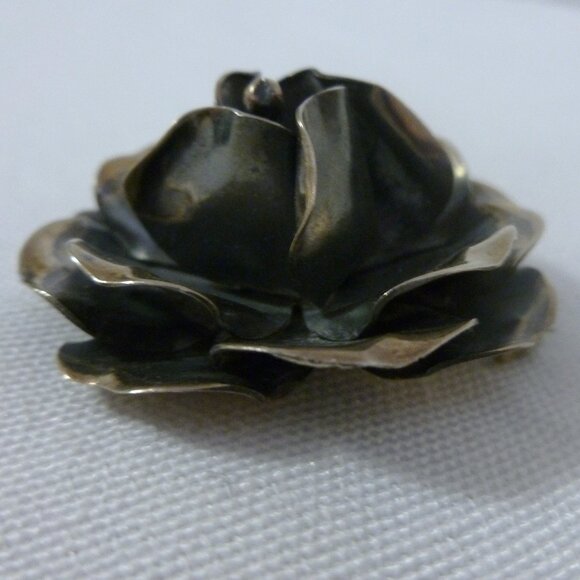 Rose Vintage Sterling Silver Brooch Pin Blackened Patina on Silver Rose Pin - Picture 3 of 6